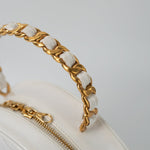 CHANEL Cosmetic Cases Vintage White Patent Leather Round Vanity Bag Gold Hardware - Redeluxe