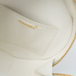 CHANEL Cosmetic Cases Vintage White Patent Leather Round Vanity Bag Gold Hardware - Redeluxe