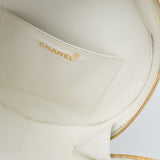CHANEL Cosmetic Cases Vintage White Patent Leather Round Vanity Bag Gold Hardware - Redeluxe