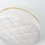 CHANEL Cosmetic Cases Vintage White Patent Leather Round Vanity Bag Gold Hardware - Redeluxe