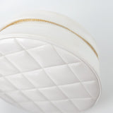 CHANEL Cosmetic Cases Vintage White Patent Leather Round Vanity Bag Gold Hardware - Redeluxe