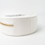 CHANEL Cosmetic Cases Vintage White Patent Leather Round Vanity Bag Gold Hardware - Redeluxe