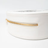 CHANEL Cosmetic Cases Vintage White Patent Leather Round Vanity Bag Gold Hardware - Redeluxe