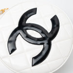 CHANEL Cosmetic Cases Vintage White Patent Leather Round Vanity Bag Gold Hardware - Redeluxe