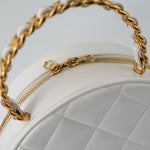 CHANEL Cosmetic Cases Vintage White Patent Leather Round Vanity Bag Gold Hardware - Redeluxe