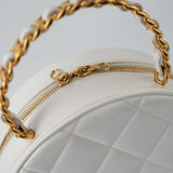 CHANEL Cosmetic Cases Vintage White Patent Leather Round Vanity Bag Gold Hardware - Redeluxe