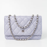 CHANEL Crossbody 21K Lavender Caviar Quilted Wallet On Chain WOC Silver Hardware - Redeluxe
