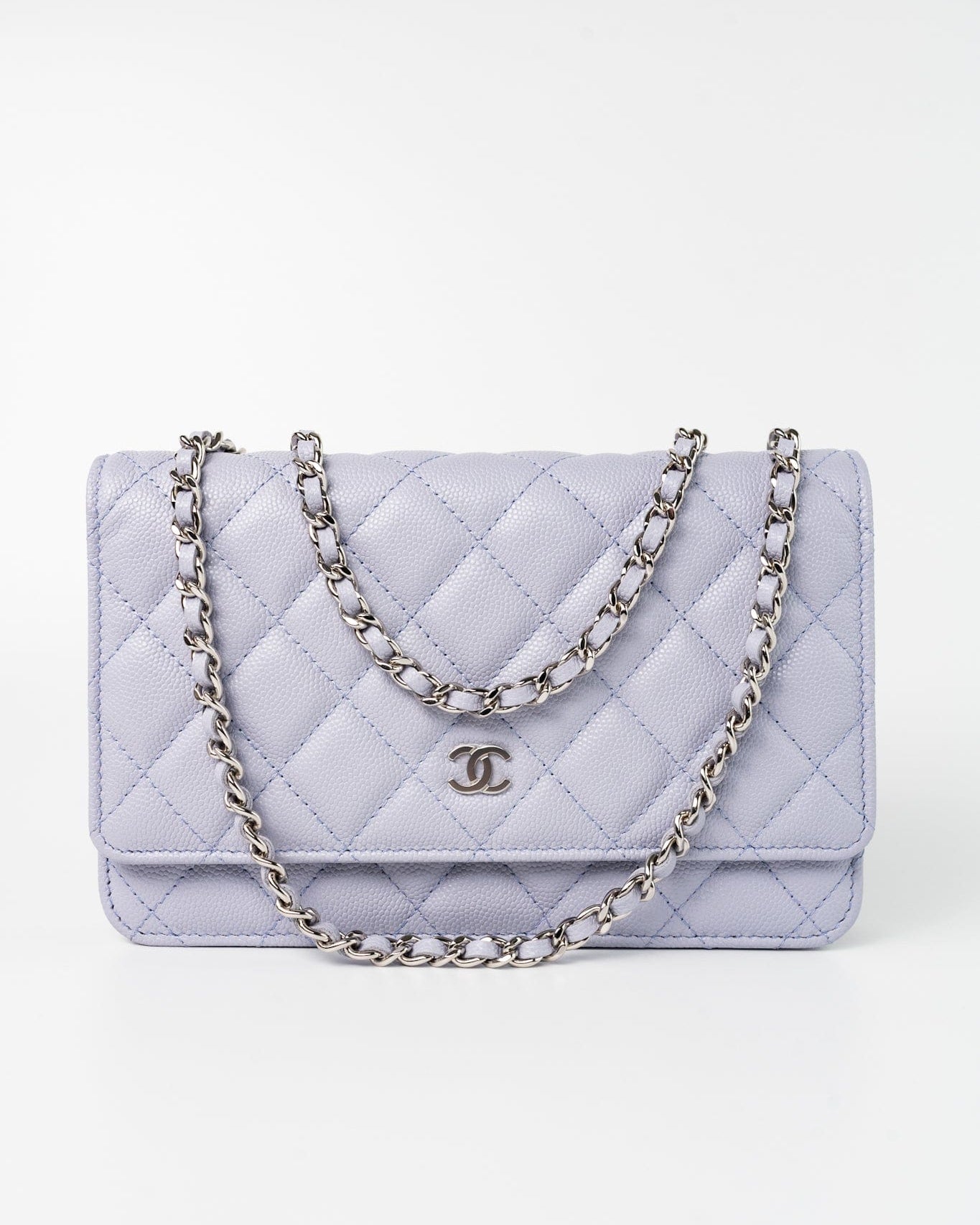 CHANEL Crossbody 21K Lavender Caviar Quilted Wallet On Chain WOC Silver Hardware - Redeluxe