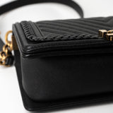 CHANEL Crossbody Black Caviar Chevron Boy Bag Medium Entwined Leather Aged Gold Hardware - Redeluxe