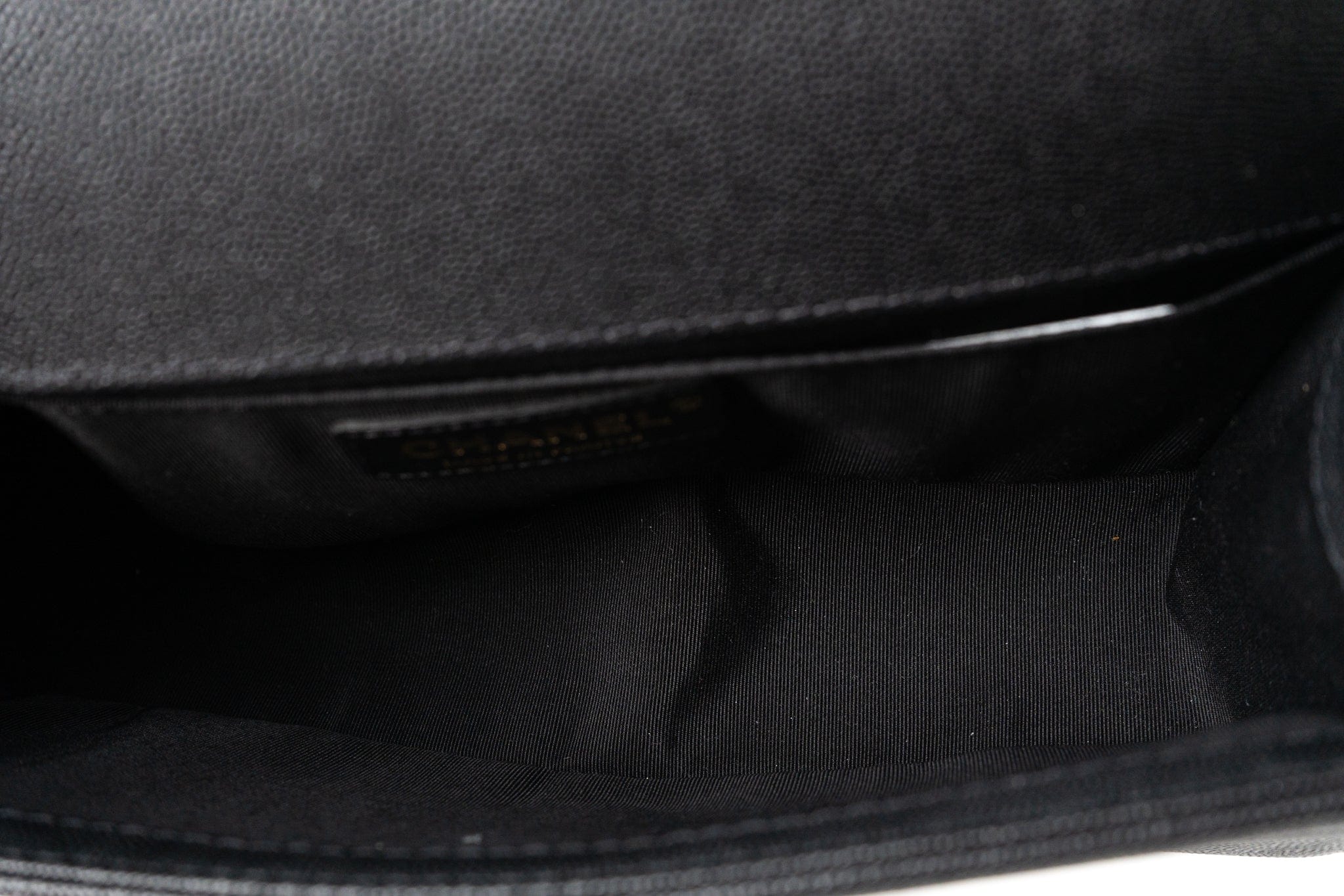 CHANEL Crossbody Black Caviar Chevron Boy Bag Medium Entwined Leather Aged Gold Hardware - Redeluxe