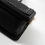 CHANEL Crossbody Black Caviar Chevron Boy Bag Medium Entwined Leather Aged Gold Hardware - Redeluxe