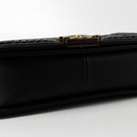 CHANEL Crossbody Black Caviar Chevron Boy Bag Medium Entwined Leather Aged Gold Hardware - Redeluxe