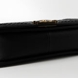 CHANEL Crossbody Black Caviar Chevron Boy Bag Medium Entwined Leather Aged Gold Hardware - Redeluxe