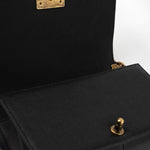 CHANEL Crossbody Black Caviar Chevron Boy Bag Medium Entwined Leather Aged Gold Hardware - Redeluxe