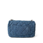 CHANEL Crossbody Single flap Blue Denim Quilted Camelia Mini Flap Aged Silver Hardware - Redeluxe
