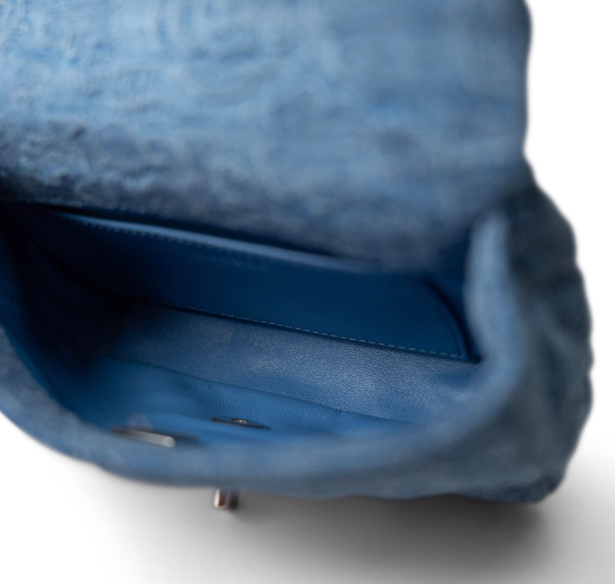 CHANEL Crossbody Single flap Blue Denim Quilted Camelia Mini Flap Aged Silver Hardware - Redeluxe