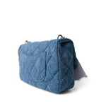CHANEL Crossbody Single flap Blue Denim Quilted Camelia Mini Flap Aged Silver Hardware - Redeluxe
