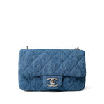 CHANEL Crossbody Single flap Blue Denim Quilted Camelia Mini Flap Aged Silver Hardware - Redeluxe