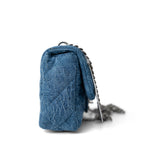 CHANEL Crossbody Single flap Blue Denim Quilted Camelia Mini Flap Aged Silver Hardware - Redeluxe