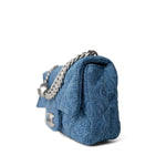 CHANEL Crossbody Single flap Blue Denim Quilted Camelia Mini Flap Aged Silver Hardware - Redeluxe