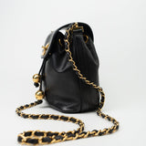 CHANEL Crossbody Vintage Black Lambskin Drawstring Cross Body Bag Gold Hardware - Redeluxe