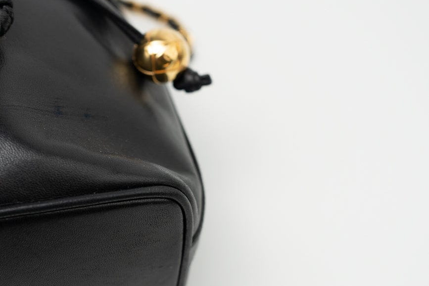 CHANEL Crossbody Vintage Black Lambskin Drawstring Cross Body Bag Gold Hardware - Redeluxe