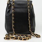 CHANEL Crossbody Vintage Black Lambskin Drawstring Cross Body Bag Gold Hardware - Redeluxe