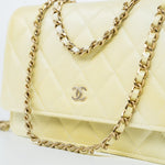 CHANEL Crossbody Yellow 23S Iridescent Yellow Lambskin Quilted Wallet On Chain (WOC) Light Gold Hardware - Redeluxe