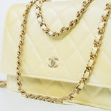 CHANEL Crossbody Yellow 23S Iridescent Yellow Lambskin Quilted Wallet On Chain (WOC) Light Gold Hardware - Redeluxe