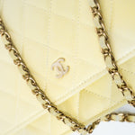 CHANEL Crossbody Yellow 23S Iridescent Yellow Lambskin Quilted Wallet On Chain (WOC) Light Gold Hardware - Redeluxe
