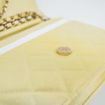 CHANEL Crossbody Yellow 23S Iridescent Yellow Lambskin Quilted Wallet On Chain (WOC) Light Gold Hardware - Redeluxe
