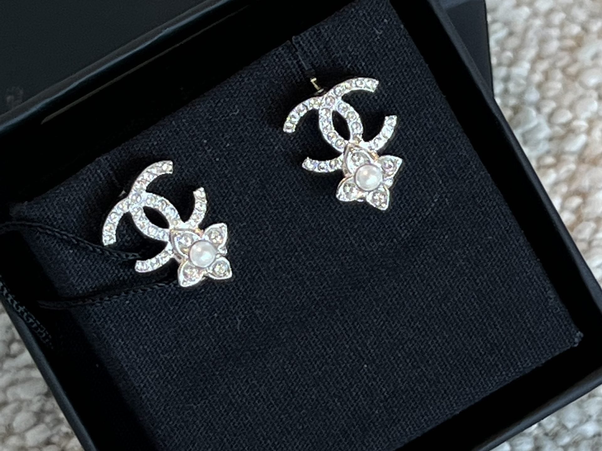 CHANEL Earrings 22P Crystal Pearly White Silver Earrings - Redeluxe