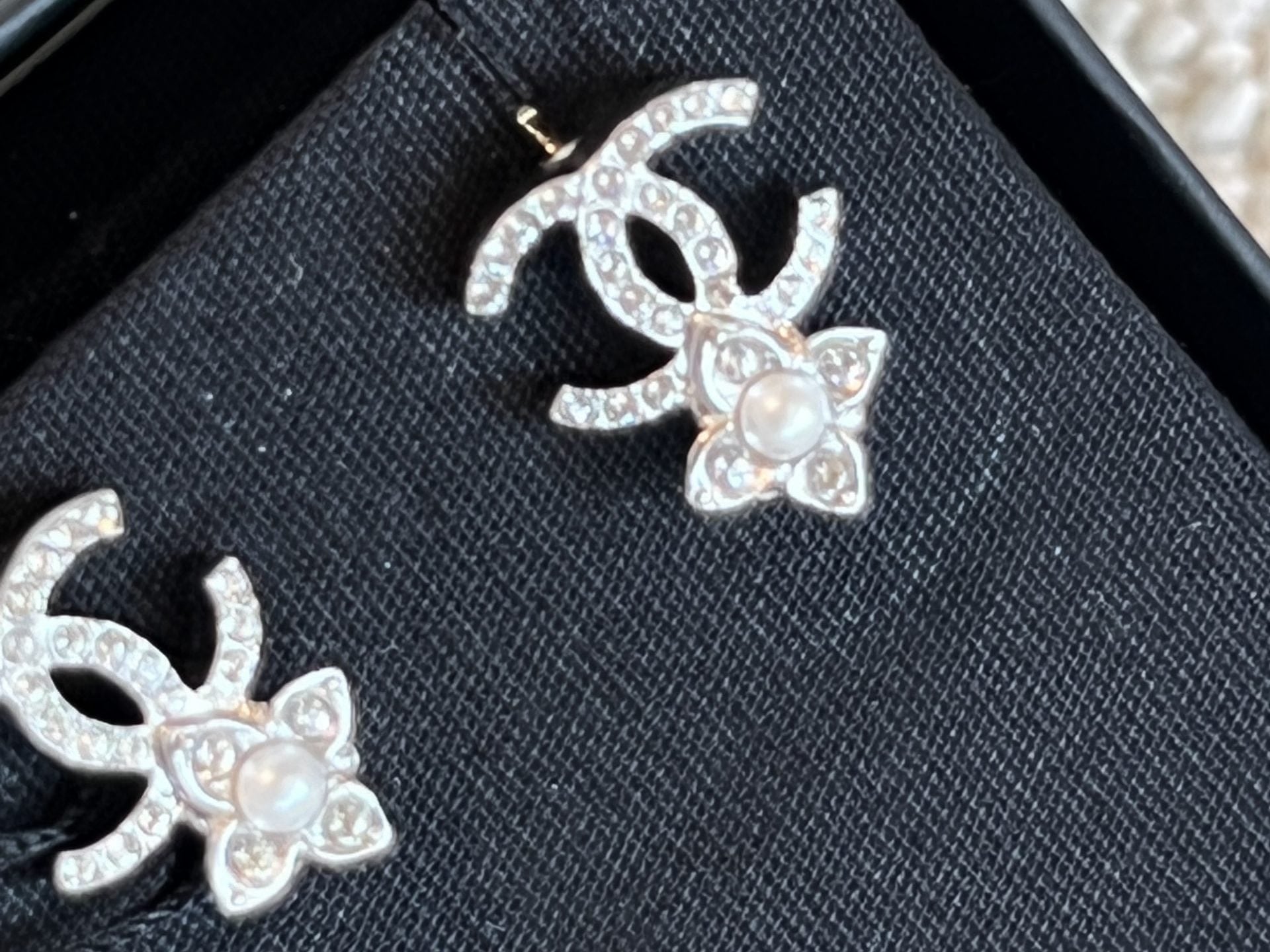 CHANEL Earrings 22P Crystal Pearly White Silver Earrings - Redeluxe