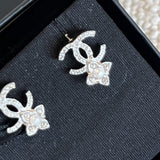 CHANEL Earrings 22P Crystal Pearly White Silver Earrings - Redeluxe