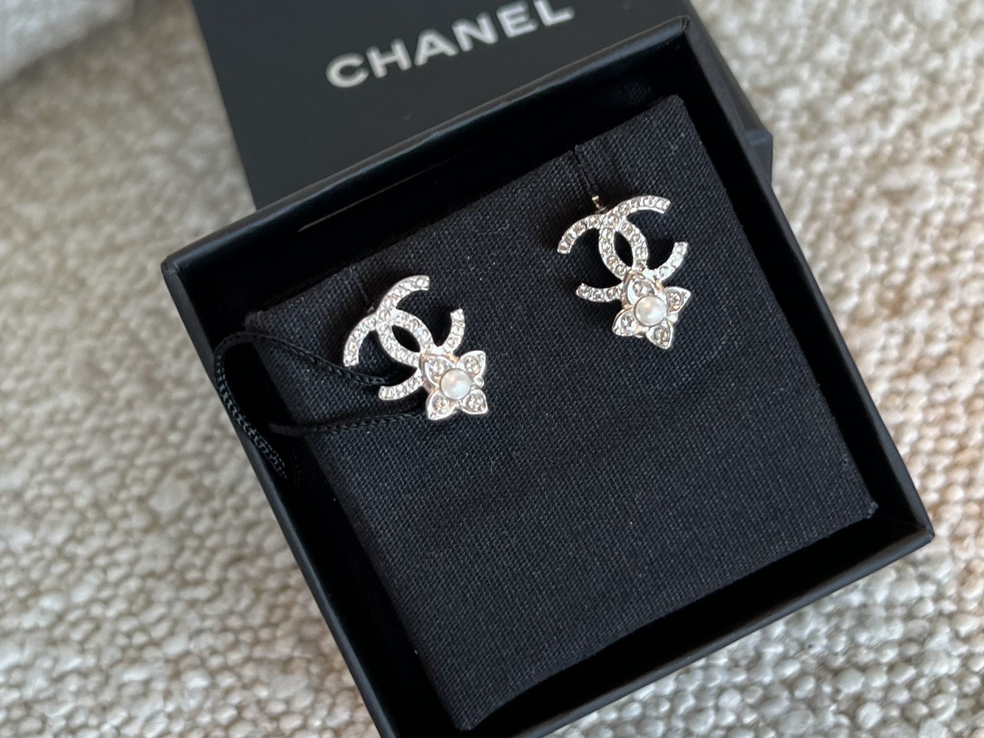 CHANEL Earrings 22P Crystal Pearly White Silver Earrings - Redeluxe