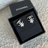 CHANEL Earrings 22P Crystal Pearly White Silver Earrings - Redeluxe