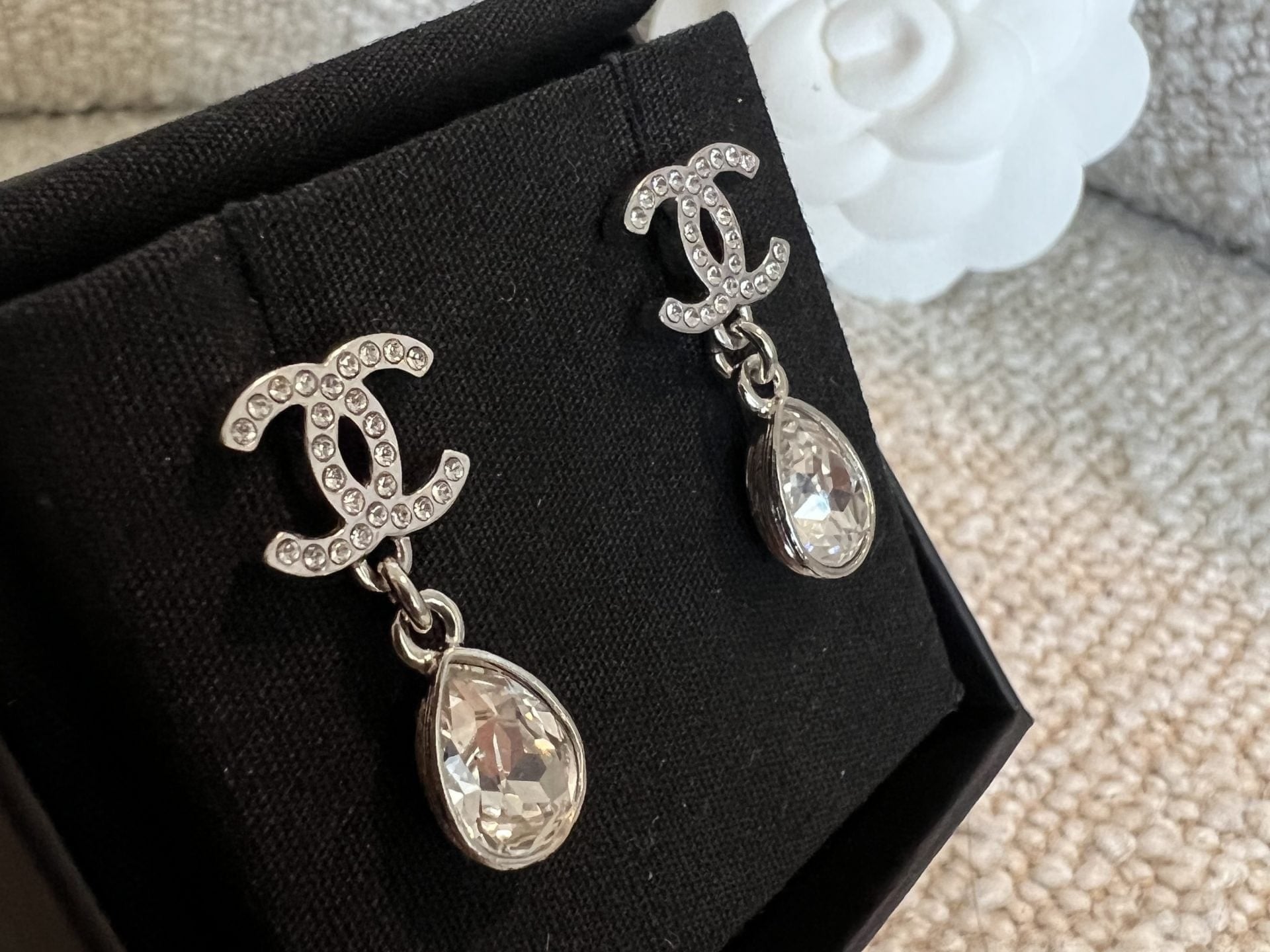 CHANEL Earrings Chanel 21K Silver Crystal Drop Earrings - Redeluxe