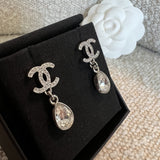 CHANEL Earrings Chanel 21K Silver Crystal Drop Earrings - Redeluxe