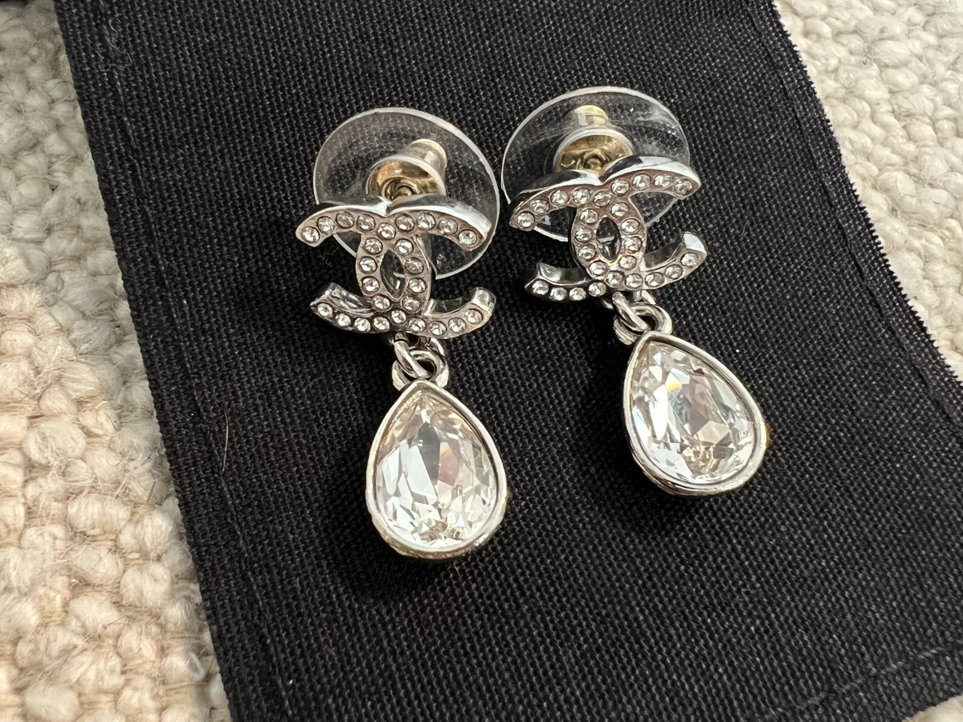 CHANEL Earrings Chanel 21K Silver Crystal Drop Earrings - Redeluxe