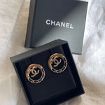 CHANEL Earrings CHANEL 22P Light Gold & Black CC Logo Circle Earrings - Redeluxe