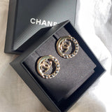 CHANEL Earrings CHANEL 22P Light Gold & Black CC Logo Circle Earrings - Redeluxe