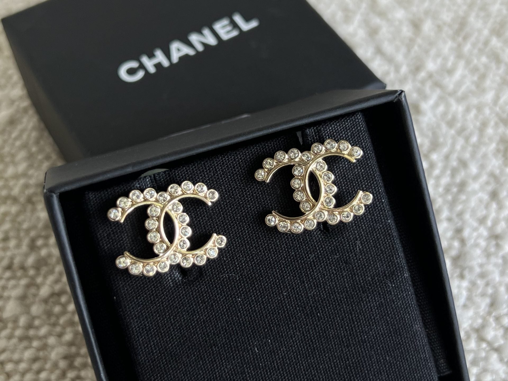 CHANEL Earrings Chanel CC Crystal and Gold Earrings - Redeluxe