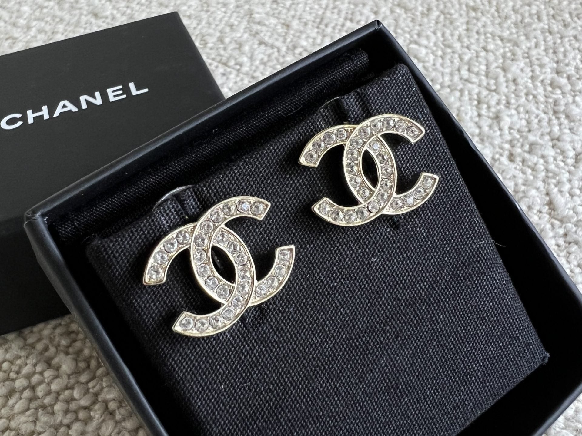 CHANEL Earrings Chanel CC Crystal Stud Earrings - Redeluxe