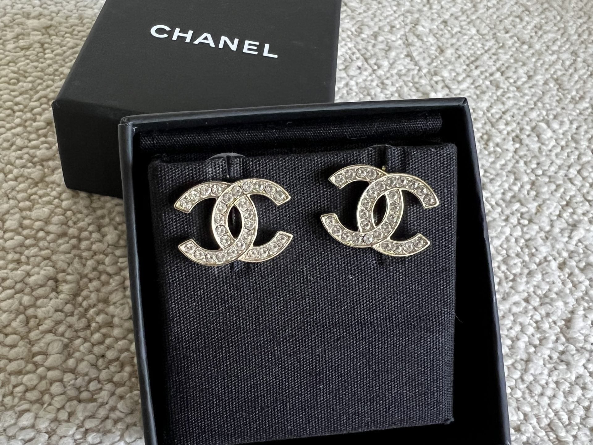 CHANEL Earrings Chanel CC Crystal Stud Earrings - Redeluxe