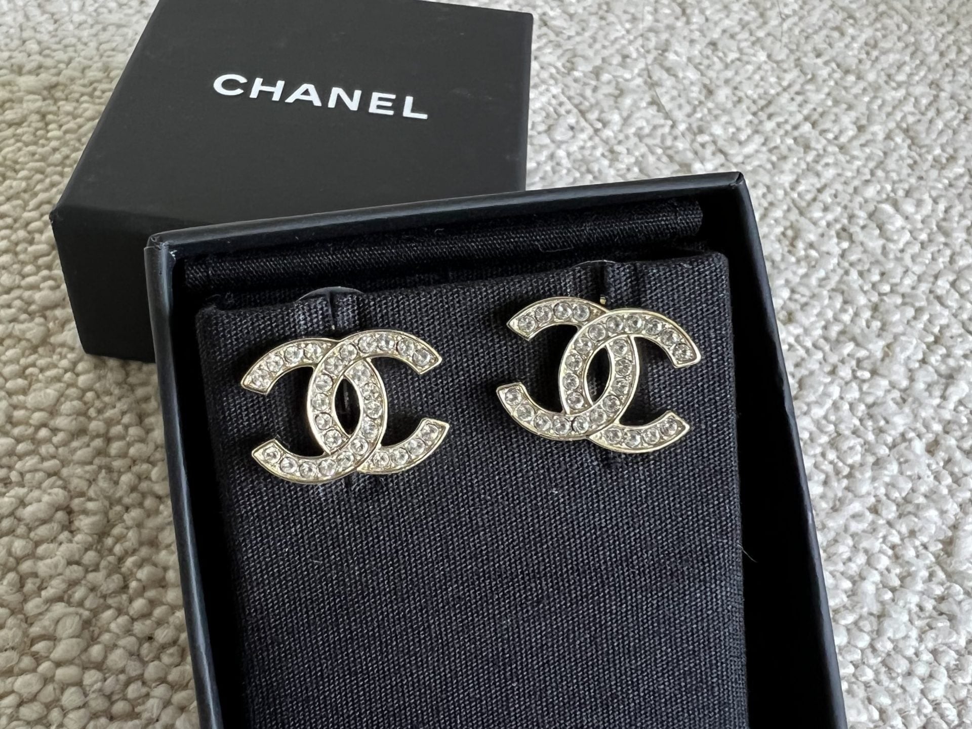 CHANEL Earrings Chanel CC Crystal Stud Earrings - Redeluxe