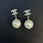 CHANEL Earrings Chanel Pearl Mini Crystal CC Logo Drop Earrings - Redeluxe
