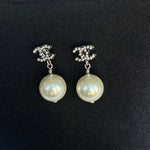 CHANEL Earrings Chanel Pearl Mini Crystal CC Logo Drop Earrings - Redeluxe