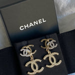 CHANEL Earrings Chanel Triple CC Pearly White Earrings Light Gold and Silver - Redeluxe