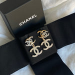 CHANEL Earrings Chanel Triple CC Pearly White Earrings Light Gold and Silver - Redeluxe