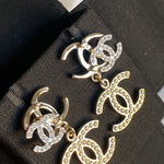 CHANEL Earrings Chanel Triple CC Pearly White Earrings Light Gold and Silver - Redeluxe